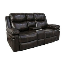 New Classic Furniture Kellen Faux Leather Power Console Loveseat in Brown