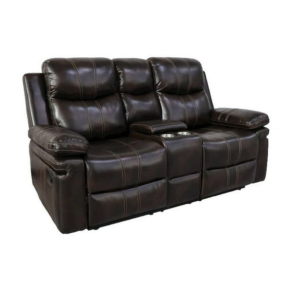 New Classic Furniture Kellen Faux Leather Power Console Loveseat in Brown