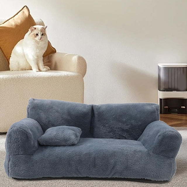 Cama para dormir para mascotas, sillón reclinable para mascotas, base antideslizante, suave, para uso en temporadas cálidas, con funda extraíble, sofá gris oscuro