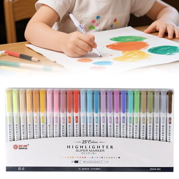 25-Color Dual-Tip Highlighter Set, 5.51" Assorted Tone Marker Pens with Fine & Chisel Tips, Quick-Dry Non-Bleed Highlighters for Journaling & Office Organization