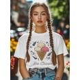 thumbnail image 4 of Women's T-Shirt Ice Cream Hand-drawn Illustration Short Sleeve Casual Tee Classic Crew Neck T Shirt for Women White, M, 4 of 7