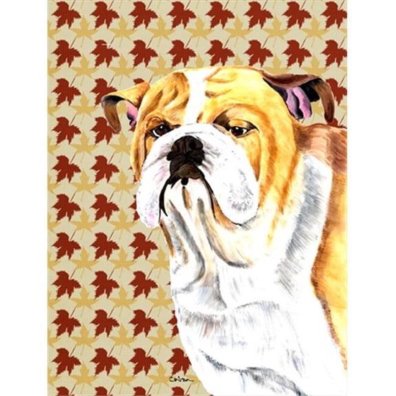 15 x 15 In. Bulldog English Fall Leaves Portrait Flag, Garden Size