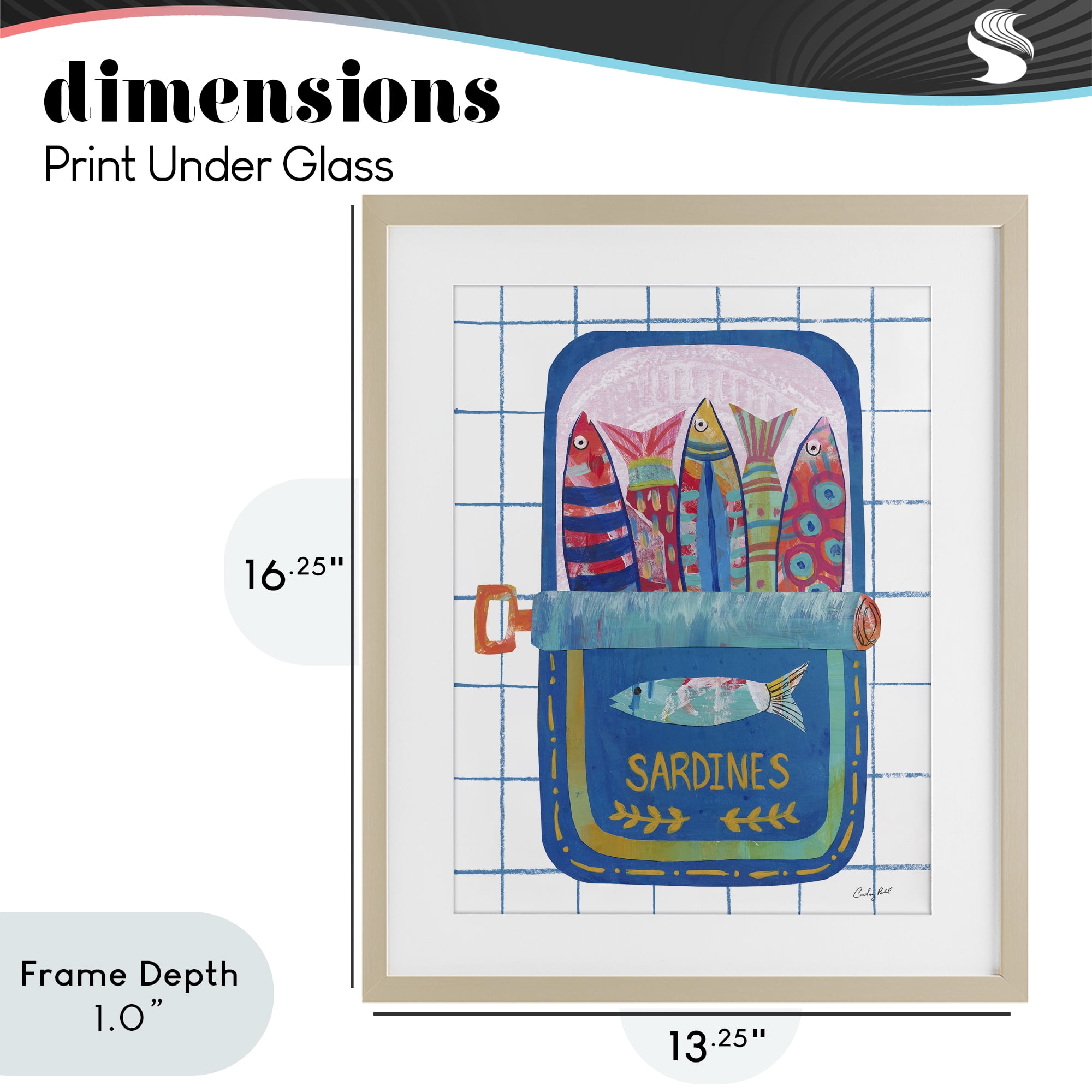 Stupell Industries Silly Sardines Blue Tin Birch Framed Print Under Glass, design by Courtney Prahl