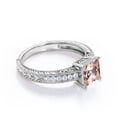 thumbnail image 3 of JeenMata Four Prong Cathedral - 1.75 Carat Princess Cut Pink Peach created morganite and Moissanite - Milgrain Border - Victorian Pave Engagement Ring - 18K White Gold Plating over Silver, 3 of 6
