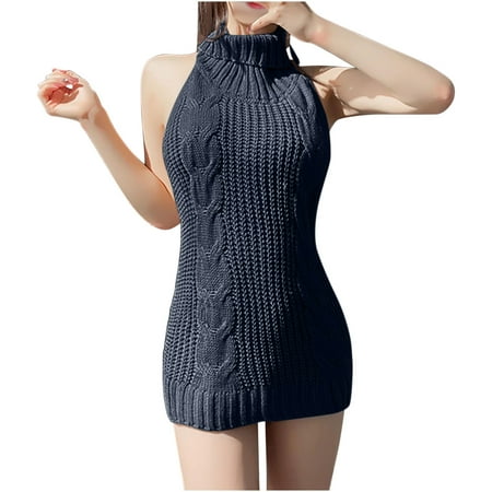 

QIPOPIQ Sexy Lingerie for Women Erotic Backless Strap Pajamas V Chest Hollow Knit Erotic Babydoll Clearance