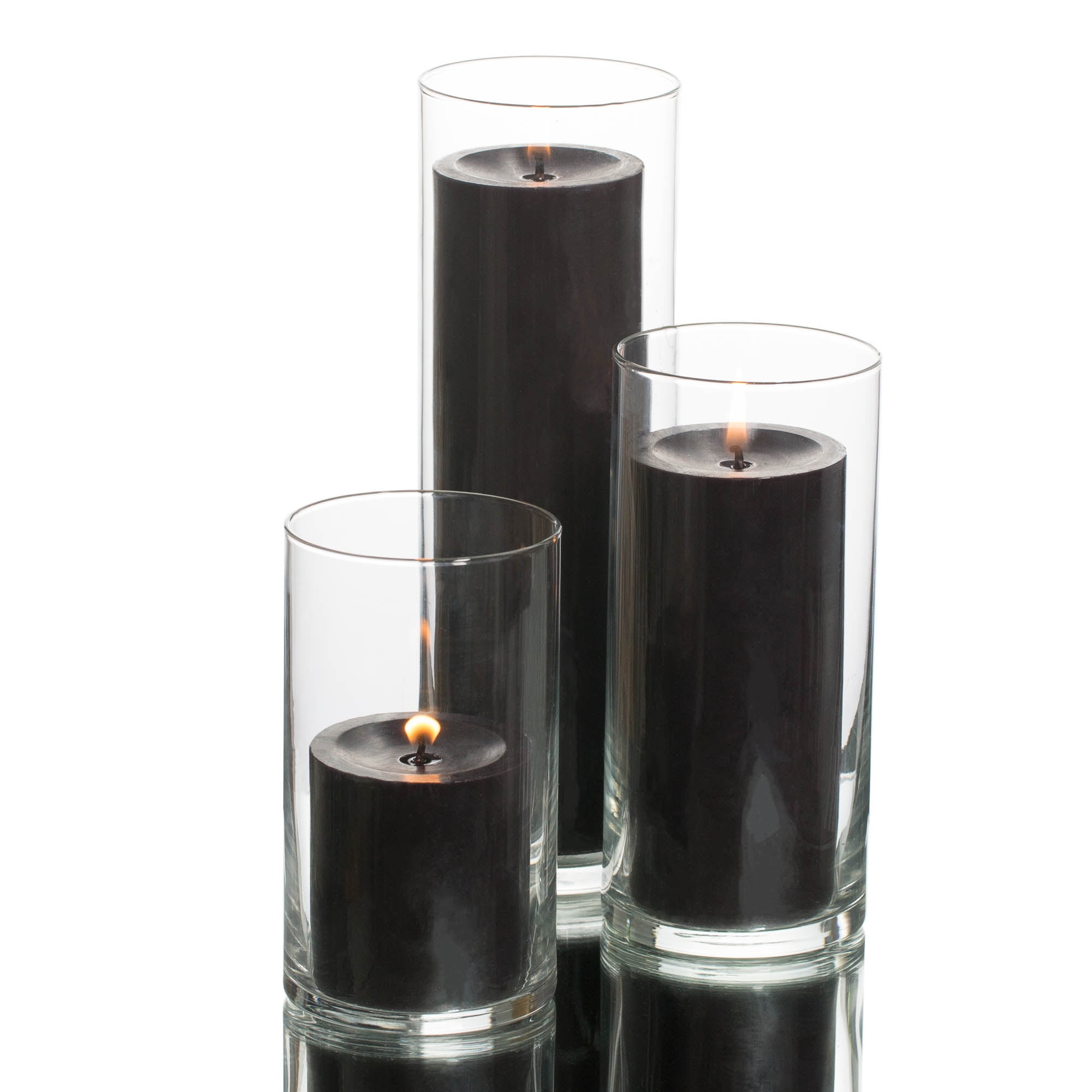 Eastland Cylinder Pillar Holder /& Richland Pillar Candles Black Set of 4