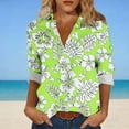 thumbnail image 2 of Pxxlle Womens Button Down Shirt Fashion Hawaiian Tropical Graphic Shirt Plus Size 3/4 Sleeve Beach Vacation Tops Army Green S, 2 of 7