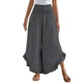 thumbnail image 2 of BLOCLOALO Harem Pants Wide Leg Pants Linen Pants Summer Smocked Waist Ruffle Palazzo Pants Boho Flowy Beach Vacation Pant with High Waisted Pants Cropped Pants Elastic Waist Pants Dark Grey S, 2 of 9