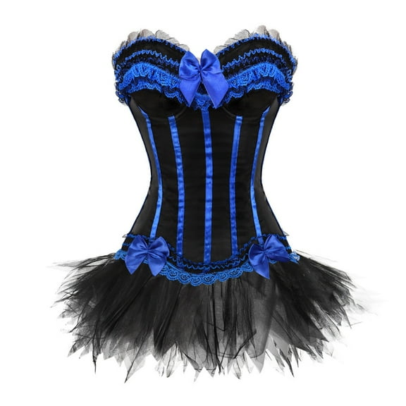 DJskiyers Women's Corset Dress Plus Size Overbust Corset Skirt Set Plus Size Lace Dresses with Boned Brocade Waist Cincher