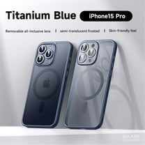 Allytech Magnetic Semi-Transparent Case for iPhone 15 Pro, [Detachable Camera Lens Protector & Compatible with MagSafe], Slim Shockproof Semi-Clear Matte Case Cover for iPhone 15 Pro 6.1 inch, Blue