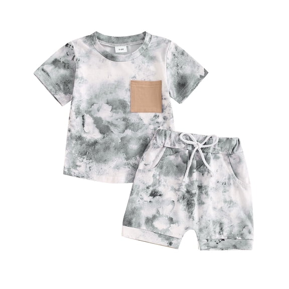 Gerichy Kids Boys Outfits Baby Boys Summer Clothes Outfit Toddle Tie-dye Print Short Sleeve Crew Neck T-shirt with Elastic Waist Shorts Set Children's Tie Dyed Short Sleeved Shorts Set