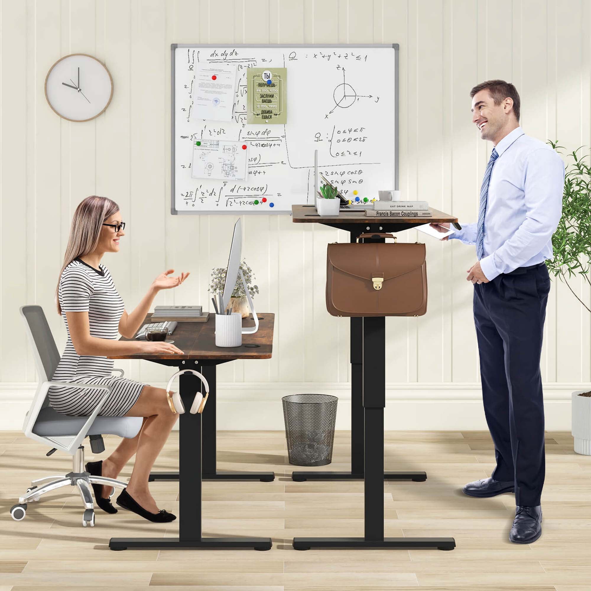 Costway 55" x 24" Electric Standing Desk with 3 Memory Height Settings 2 Hanging Hooks Brown