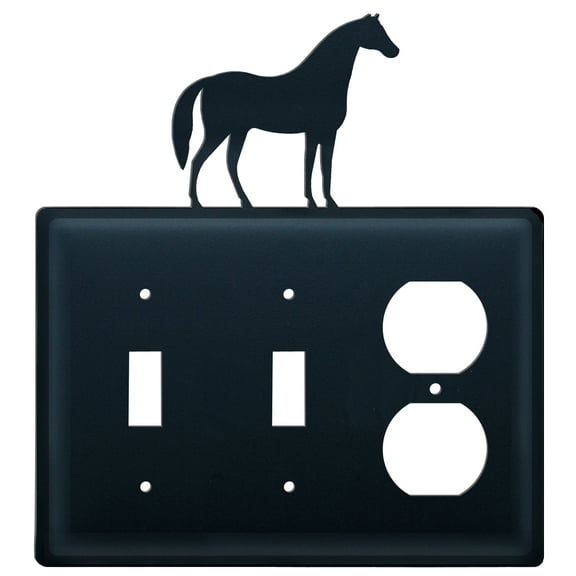 Double Switch and Duplex Outlet Cover with Horse Accent, Black
