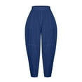 thumbnail image 4 of QUYUON Womens Pull on Pants Casual Loose Pocket Pants Fashion Playsuit Trousers Overalls Cotton and Linen Pants Women Workout Pants Full Pant Leg Length Track Pants Pant Style N-137 Navy L, 4 of 6