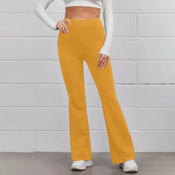 ClodeEU Leggings Yoga Pants with Pockets for Women , High Waisted Stretchy Bootcut Casual Yoga Pants Yellow,Womens Plus XXL