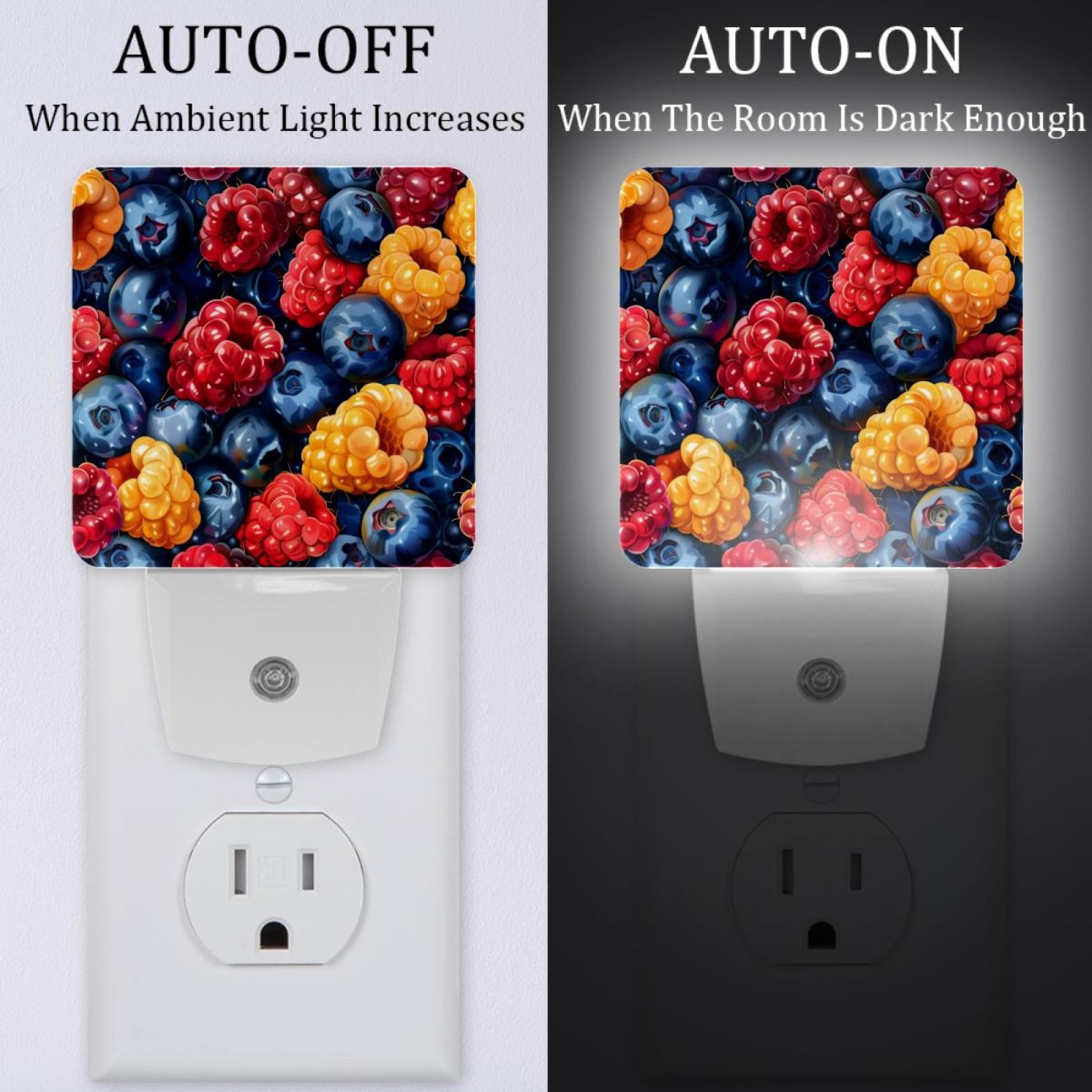 PhooArto Colorful Fruits Pattern Plug in LED Night Light Auto Sensor Dusk to Dawn Decorative Night for Bedroom, Bathroom, Kitchen, Hallway, Stairs, Baby's Room, Energy Saving