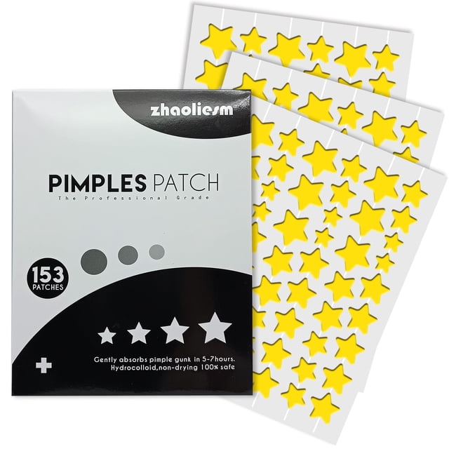 Parches de espinillas de estrella amarilla para la cara, 153 unidades, parches de acné de estrella hidrocoloide, lindas cubiertas invisibles para espinillas para pegatinas de manchas faciales con ácid