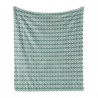 Vintage Soft Flannel Fleece Blanket, Monochromatic Rhythmic Composition Circles in Retro Style on Plain Backdrop, Cozy Plush for Indoor and Outdoor Use, 50" x 70", White Forest Green, by Ambesonne