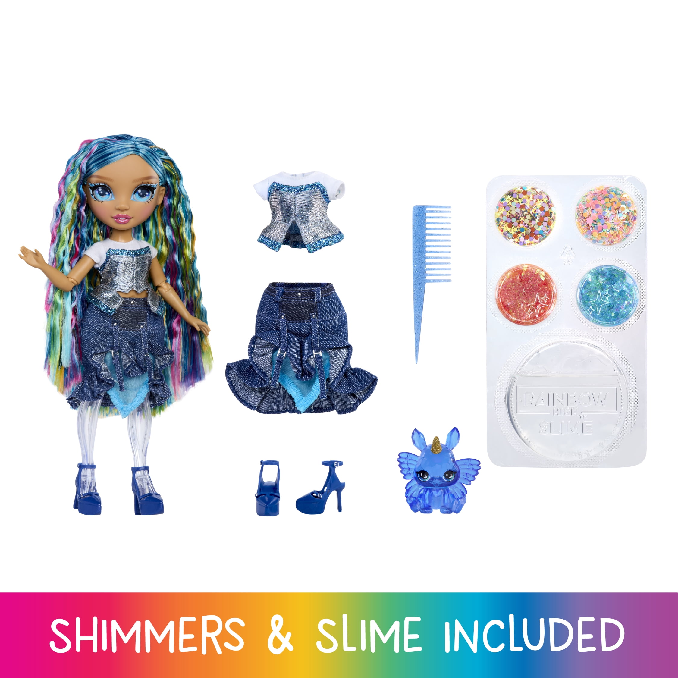 Rainbow High Rainbow Shimmers with Slime – Skyler, Blue 11”, Create a Rainbow Fashion Doll, Slime