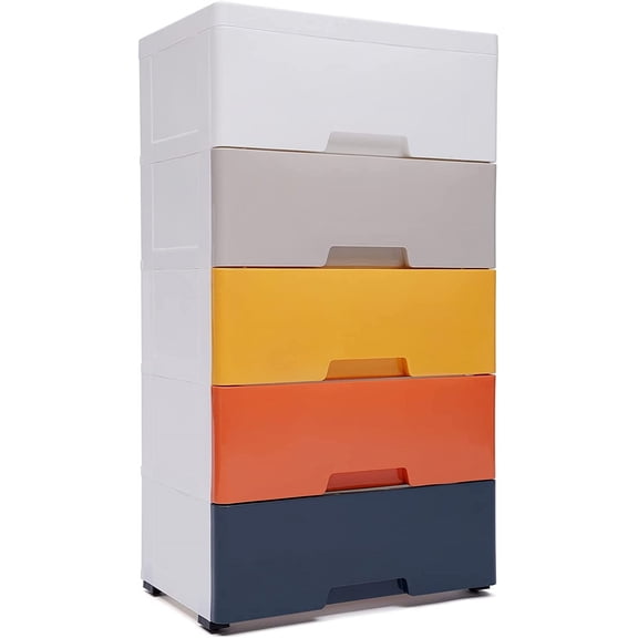 Plastic Drawers Storage Cart 5 Drawer Stackable Vertical Containers Organizer Unit Mobile Cabinet with Casters, 17.8 * 11.8 * 33.1in [Multicolor-B]