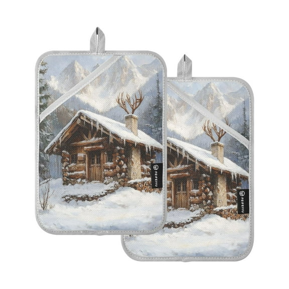 BZSMCE Pot Holder Oven Mitts Cooking baking Wooden Cabin Painting Creative Pattern Size:7x9.8in