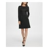 DKNY Womens Black Zippered Pocketed Long Sleeve Jewel Neck Above The Knee Evening Fit + Flare Dress 2