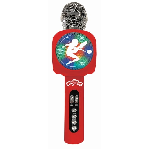 Lexibook Miraculous Wireless Microphone with Speaker, Lights and Voice Changer, Bluetooth, USB, Micro SD, Silver/Red
