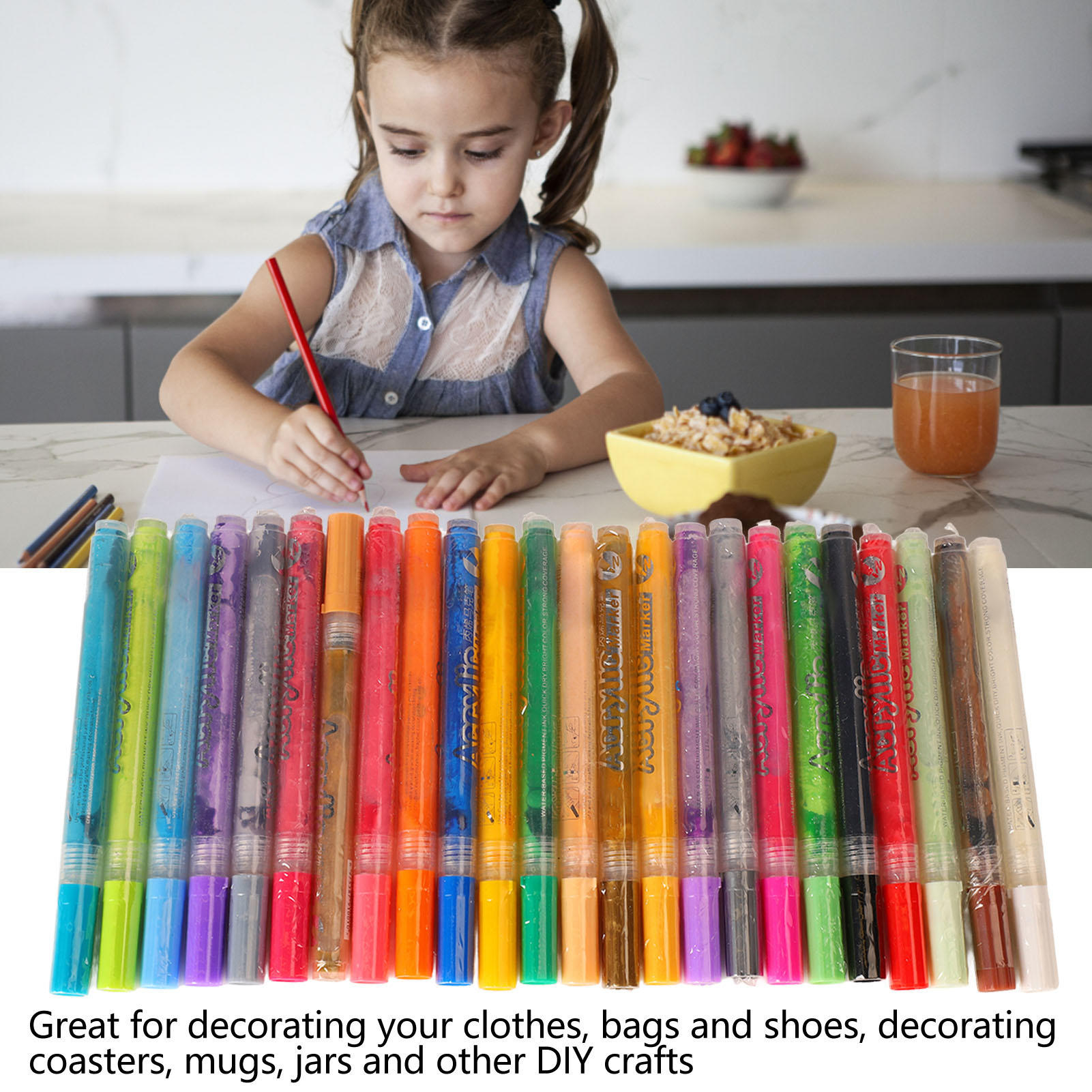 YAHHU 24‑Color Acrylic Brush Set – Waterproof, Odorless, Permanent Paint Pens for DIY Crafts, Clothing, Mugs & More