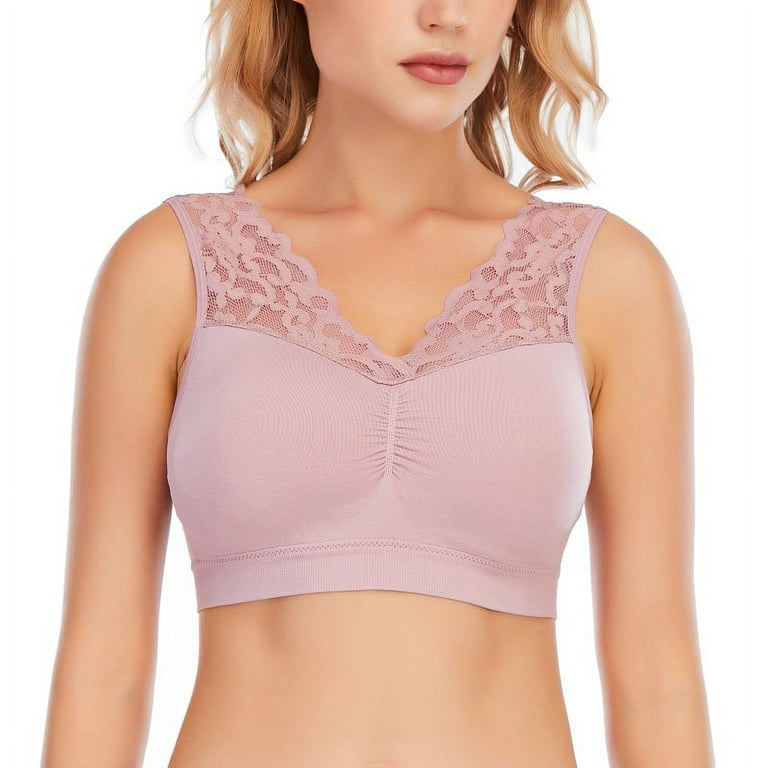 Full Figure Plus Size ComfortLift Rose Lace Wirefree Support Bra,Sexy Deep  V Neck Women's Comfort Lace Bra 