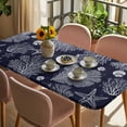 thumbnail image 3 of Navy Blue Coastal Table Cloths for 3 Foot Rectangle Tables, Starfish Coral Summer Beach Ocean Patio Waterproof Elastic Fitted Tablecloths, Washable Rectangular Table Cover for Camping, 3 of 8