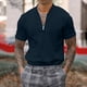 thumbnail image 2 of Blusa de manga corta con cuello alto y cremallera para hombre - Camisa informal de poliéster liso - Oficina/cita/fiesta de verano, 2 of 5