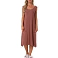 thumbnail image 2 of Womens Cotton Nightgown Sleeveless Sleepshirt Long Tank Nightdress Scoop Neck Chemise Lounge Pajamas Nightshirt L Red, 2 of 6