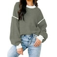 thumbnail image 3 of Women'S Oversized Sweater Autumn Fashion Trendy Batwing Sleeve Colorblock Striped Knit Pullover Olive Color M, 3 of 6