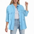 thumbnail image 2 of Towmus Casual Quilted Jackets for Women Button Down Collared Long Sleeve Shirts Frayed Hem Fall Jackets with Pockets, 2 of 9