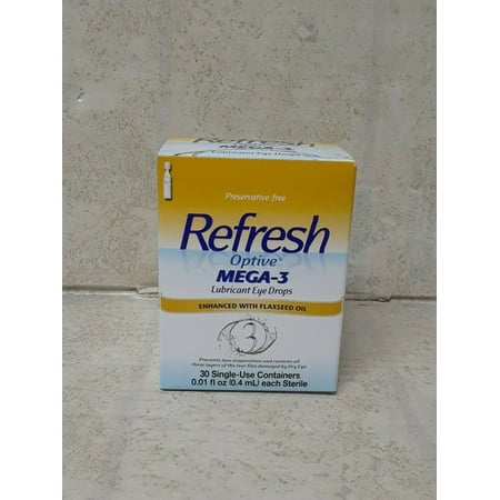 Refresh Optive Mega-3 Lubricant Eye Drops Non-Preserved Tears, 30 Single-Use Containers, 0.01 Oz (0.4 Ml), 5-Pack
