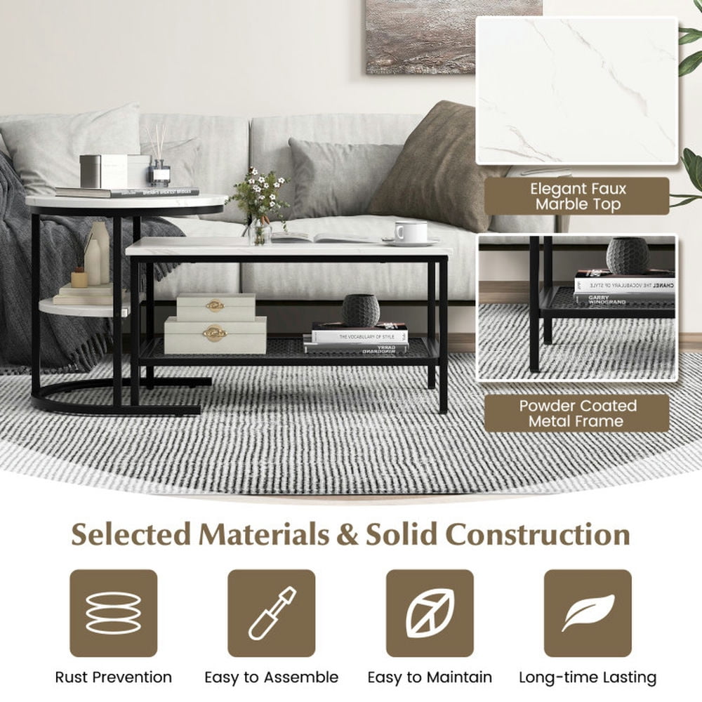Finihen Coffee Table, Nesting Coffee Table, Set of 2 Nesting Coffee Table with Extra Storage Shelf, for Living Room, Reception Room, Black Finihen Coffee Table, Nesting Coffee Table, Set of 2 Nesting Coffee Table with Extra Storage Shelf, for Living Room, Reception Room, Black