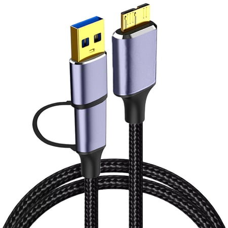 USB C Hard Drive Cable 1.5FT,5Gbps Micro B to USB C/A Cord External Hard Drive Cable Nylon Braided Compatible with Seagate WD Toshiba Westgate, MacBook Air M2 Pro, Camera, iPhone 15 Pro Max
