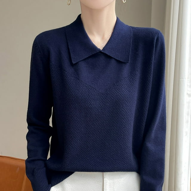 Suéter de cuello redondo para mujer, moda informal, cuello redondo, color sólido, base suelta, suéter de punto, blusa de poliéster para mujer