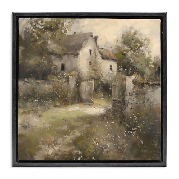 Stupell Industries Overgrown Hazy Cottage Black Framed Floater Canvas Wall Art, design by Creative Studio, 18 x 18