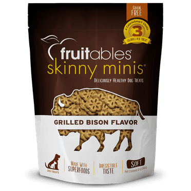 Fruitables Skinny Mini Dog Treats – Grilled Bison – Dry Biscuit – 12oz