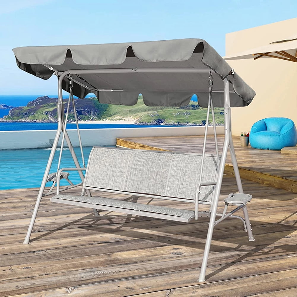 Kepooman 3 Person Outdoor Porch Swing Hammock Bench Chair with Adjustable Canopy for Patio, Garden, Poolside, Balcony, Grey Kepooman 3 Person Outdoor Porch Swing Hammock Bench Chair with Adjustable Canopy for Patio, Garden, Poolside, Balcony, Grey