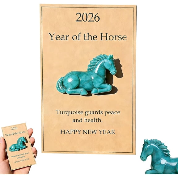 2026 Year of the Horse Turquoise Horse Figurine – Lucky Health & Peace Guardian, Hand-Carved Crystal Statue Home Decor Gift