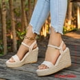 thumbnail image 3 of Rokment Womens Espadrilles Wedge Dressy Sandals Beach Trendy Casual Suede Open Toe Ankle Strap Platform Chunky High Heel Dress Summer Shoes Beige Size 6.5, 3 of 7