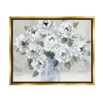 Stupell Industries Traditional White Flower Bouquet Painting Metallic Gold Floating Framed Canvas Print Wall Art, Design by Carol Robinson
