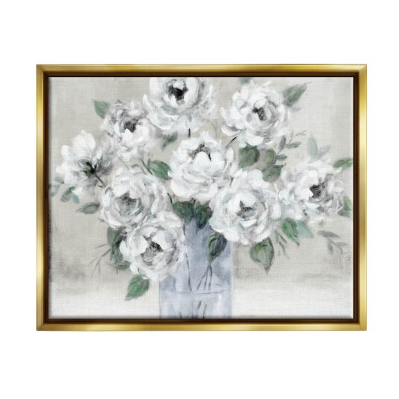 Stupell Industries Traditional White Flower Bouquet Painting Metallic Gold Floating Framed Canvas Print Wall Art, Design by Carol Robinson