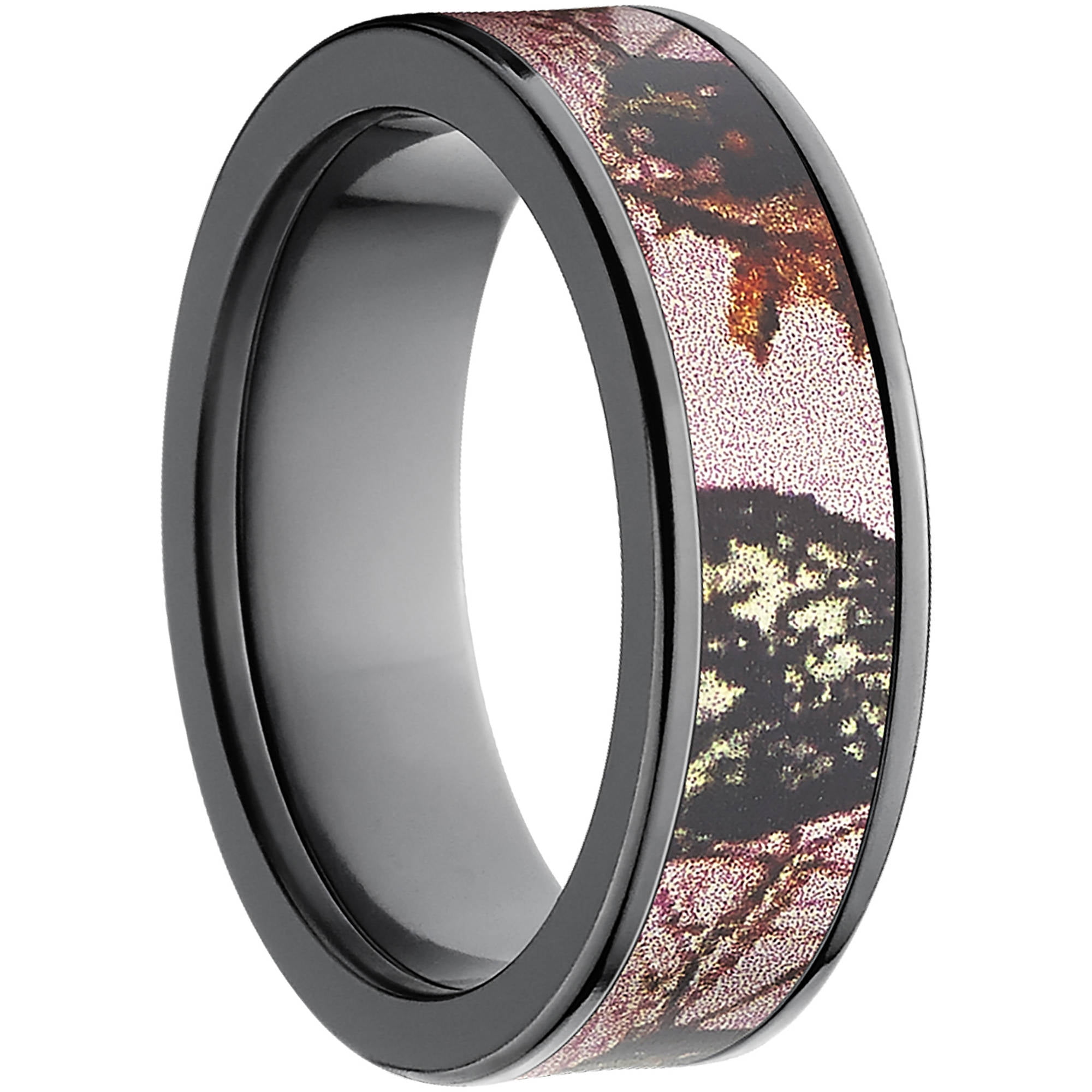Mossy Oak Pink Break Up Women's Camo Black Zirconium Ring with Polished Edges and Deluxe Comfort Fit