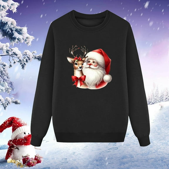 Familys Christmas Sweatshirt Matching Christmas Shirts Santa Christmas Sweater Pullover Cute Printed Pajama Tops