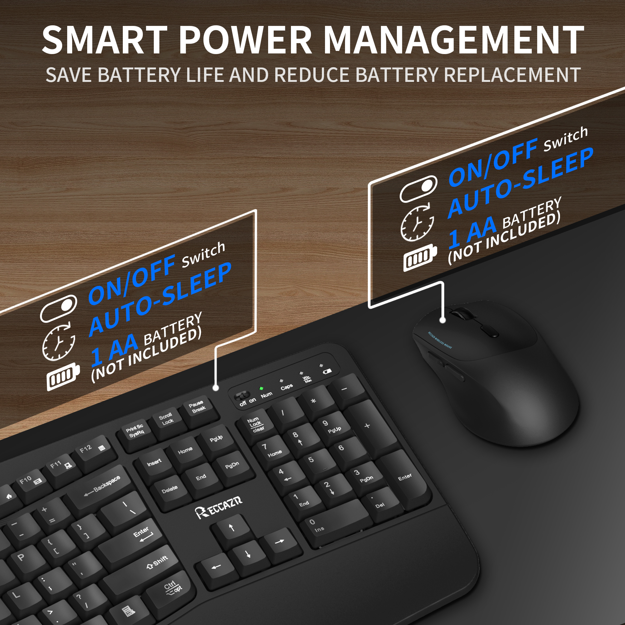 Reccazr Wave Ergonomic Wireless Keyboard & Mouse Combo photo 3