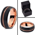 thumbnail image 4 of P. Manoukian Tungsten Wedding Band Ring 8mm for Men Women Black & 18K Rose Gold Plated Offset Line Dome Brushed Polished Lifetime Guarantee Size 5.5, 4 of 4