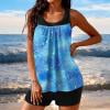 RKSTN Womens Tankini Bathing Suits Printed Color Block Crew Neck Swim Tank with High Waisted Solid Color Swim Shorts Matching 2 Piece Set Swimwear for Summer Beach Parties